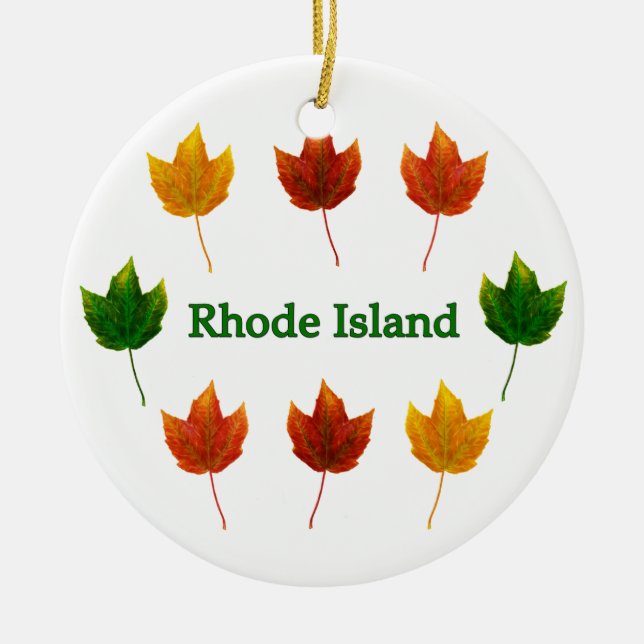 Rhode Island (red maple leaves) Ceramic Tree Decoration (Front)