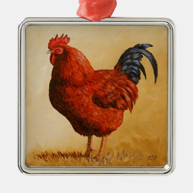 Rhode Island Red Rooster Chicken Metal Ornament (Front)