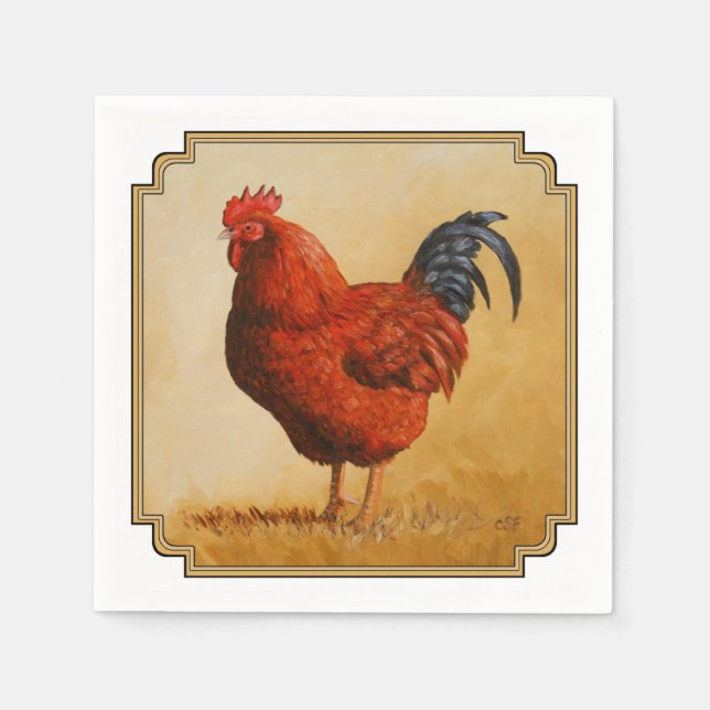 Rhode Island Red Rooster Chicken Napkin (Front)