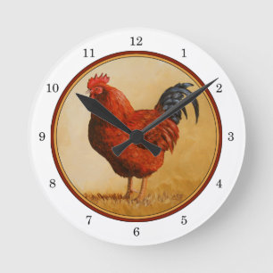 Rhode Island Red Rooster Chicken Round Clock