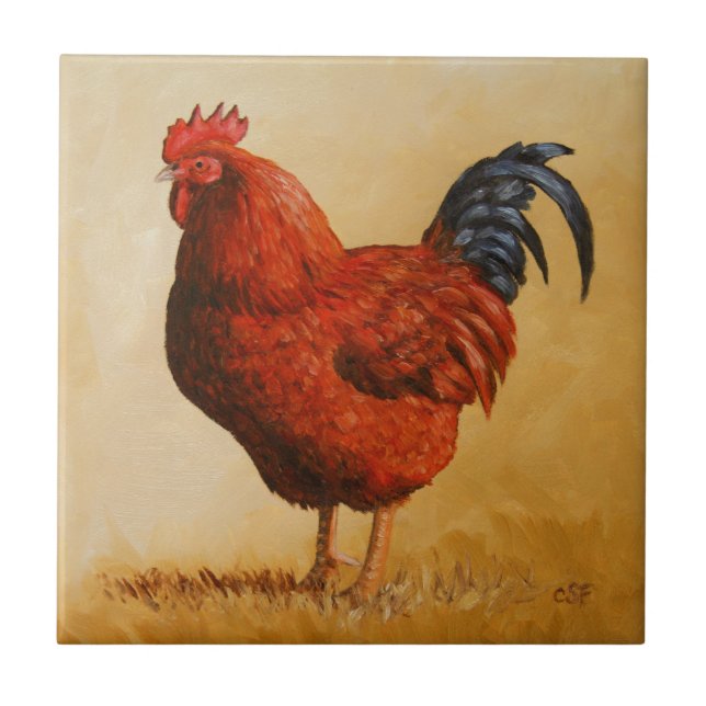 Rhode Island Red Rooster Chicken Tile (Front)