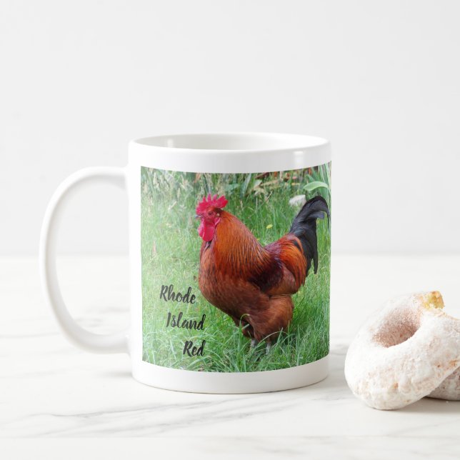 Rhode Island Red Rooster  Coffee Mug (With Donut)