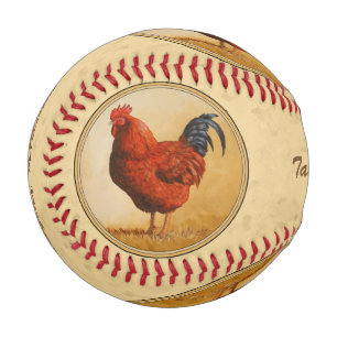 Rhode Island Red Rooster Yellow Background Baseball
