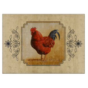 Rhode Island Red Rooster Yellow Background Cutting Board