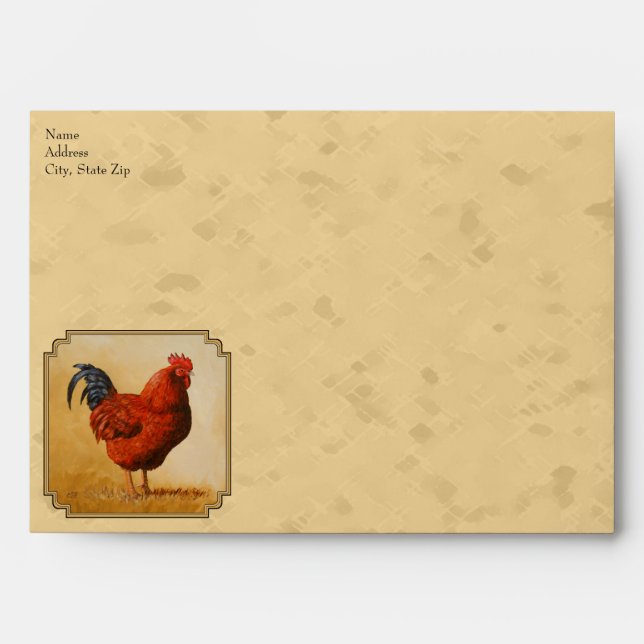 Rhode Island Red Rooster Yellow Background Envelopes (Front)