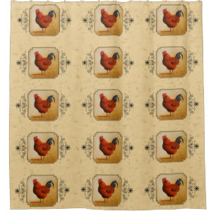 Rhode Island Red Rooster Yellow Background Shower Curtain