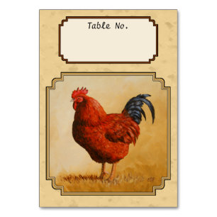 Rhode Island Red Rooster Yellow Background Table Number