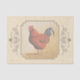 Rhode Island Red Rooster Yellow Background Tissue Paper