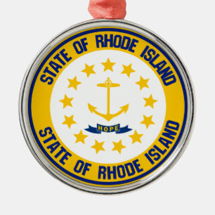 Rhode Island Round Emblem Metal Ornament