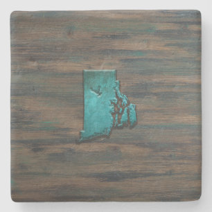 Rhode Island Shape Teal Stone Coaster
