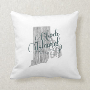 Rhode Island Shaped Typography Vintage Calligraphy Cushion