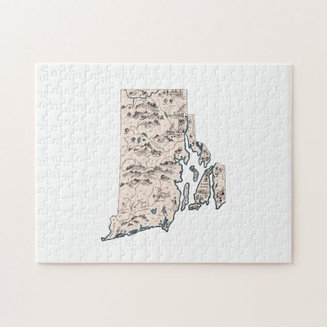 Rhode Island Shaped Vintage Picture Map Jigsaw Puzzle (Horizontal)