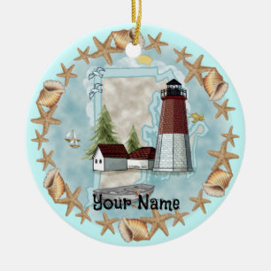 Rhode Island Shell Lighthouse custom name Ornament