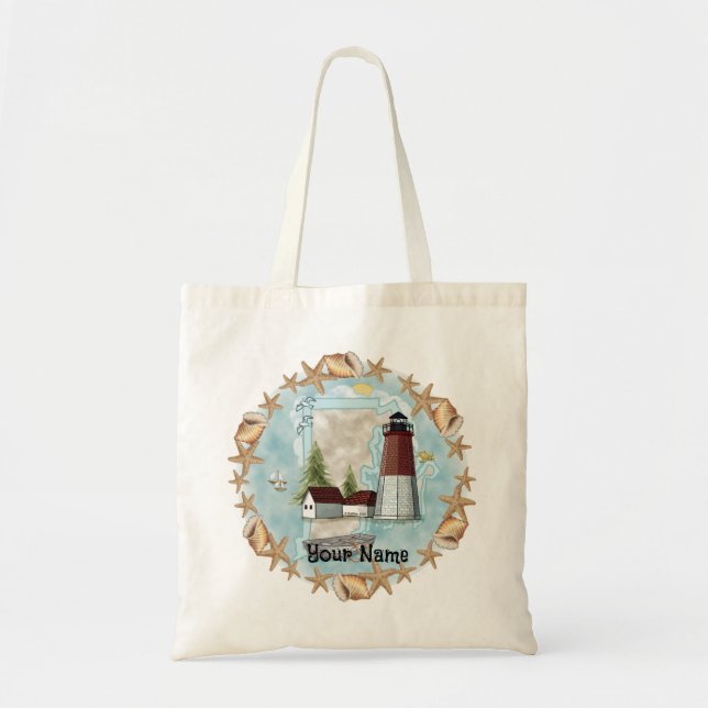 Rhode Island Shells Lighthouse  Tote Bag (Front)