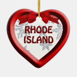Rhode Island Snowflake Heart Christmas Ornament