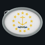 RHODE ISLAND STATE FLAG BELT BUCKLE<br><div class="desc">The Rhode Island state flag is white and consists of a gold anchor in the center (a symbol for hope) surrounded by thirteen gold stars (for the original 13 colonies and Rhode Island's status as the 13th state to ratify the Constitution). A blue ribbon below the anchor bears the state's...</div>