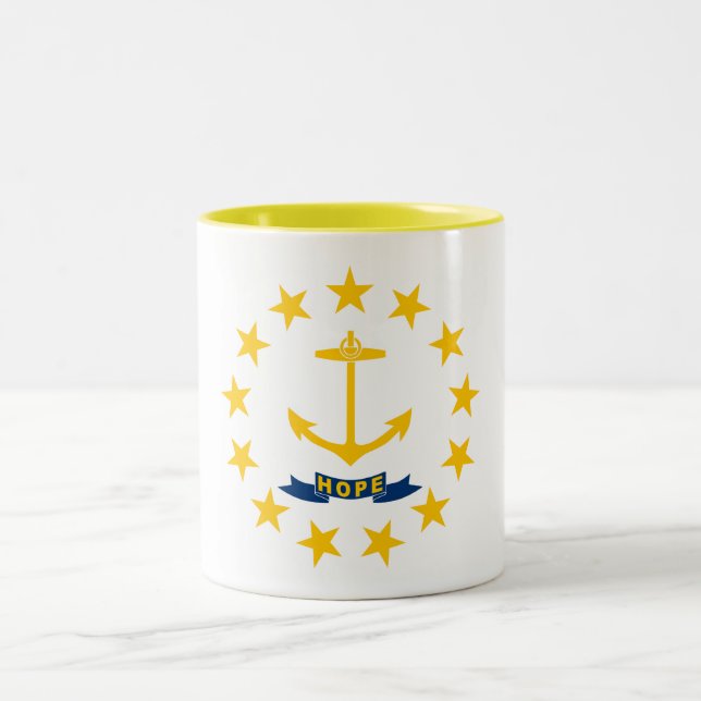 Rhode Island State Flag Two-Tone Coffee Mug (Center)