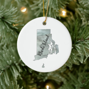 Rhode Island State Illustration Keychain Ceramic Ornament