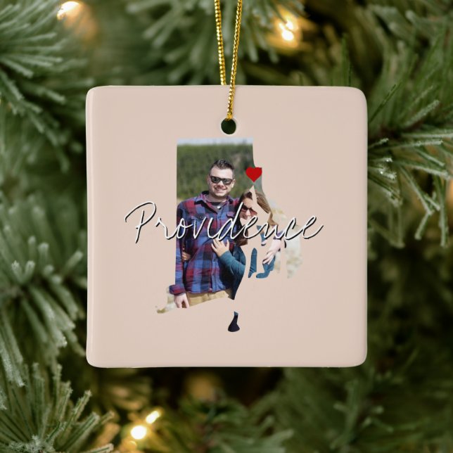 Rhode Island State Photo insert and town name Ceramic Ornament (Tree)