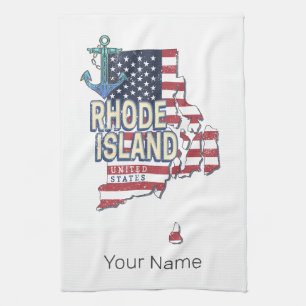 Rhode Island United States Retro State Map Vintage Tea Towel