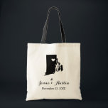 Rhode Island Wedding Welcome Tote Bag<br><div class="desc">Welcome out of town wedding guests with a bag full of snacks and treats personalised with the state where you're getting married and the bride and groom's names and wedding date. Click Customise It to move the heart to show any city or location on the state map. Use the design...</div>