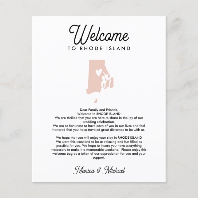 RHODE ISLAND Welcome  Letter & Itinerary ANY COLOR (Front)