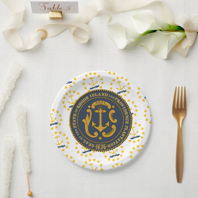 Rhode Islander Flag & Seal, Rhode Island Paper Plate (Wedding)