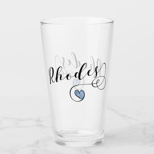 Rhodes Flag In Heart, Greece Glass (Front)
