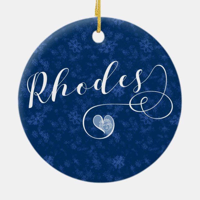 Rhodes Flag In Heart, Greece Snowflake Ceramic Ornament (Back)