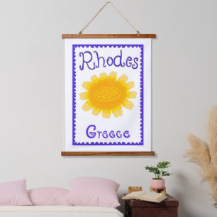 Rhodes Greece Bold Bloom Wood Topped Wall Tapestry