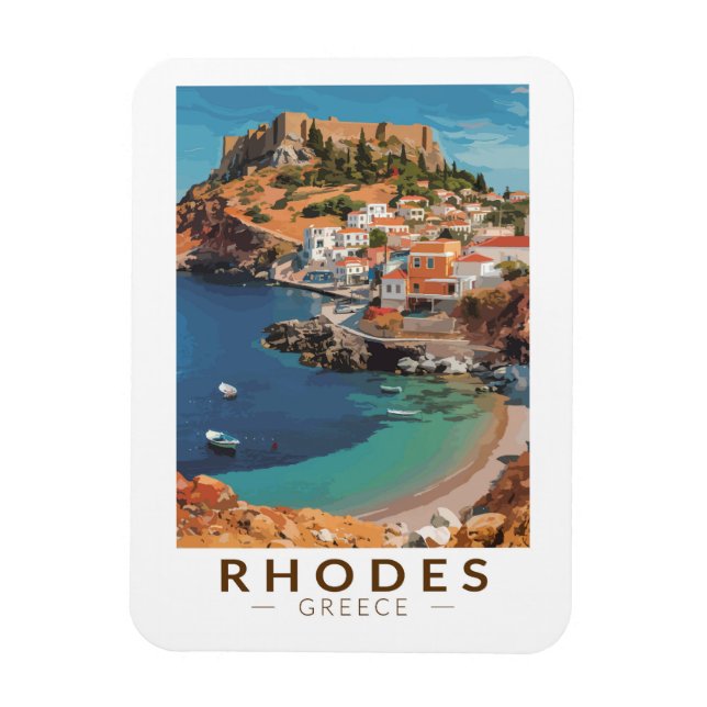 Rhodes Greece Illustration Travel Art Vintage Magnet (Vertical)