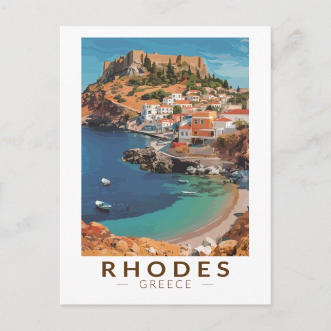 Rhodes Greece Illustration Travel Art Vintage Postcard (Front)
