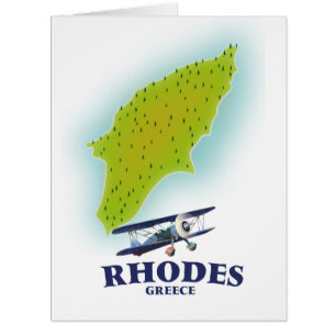 Rhodes, Greece island map travel poster.