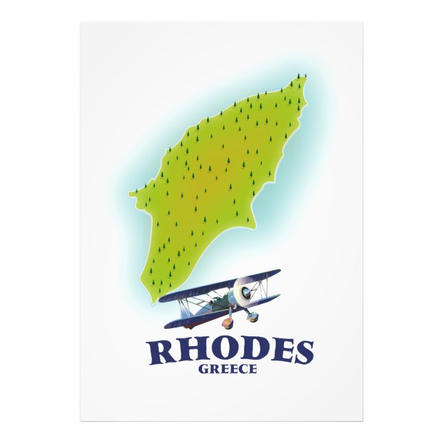 Rhodes, Greece island map travel poster. Photo Print (Front)