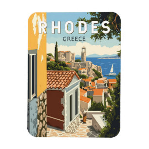Rhodes Greece Old Town Travel Art Vintage Magnet