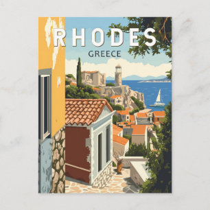 Rhodes Greece Old Town Travel Art Vintage Postcard
