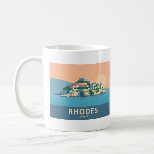 Rhodes Greece Pastel Travel - Mediaeval Old Town Coffee Mug (Left)
