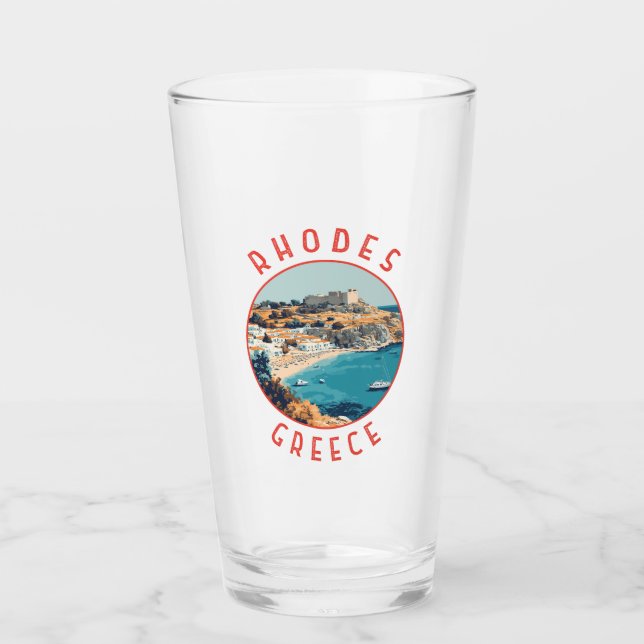 Rhodes Greece Retro Distressed Circle Glass (Front)