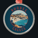 Rhodes Greece Retro Distressed Circle Metal Ornament<br><div class="desc">Rhodes retro vector travel design. Rhodes,  the largest of Greece’s Dodecanese islands,  is known for its beach resorts,  and ancient ruins.</div>