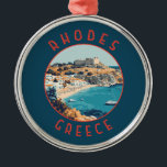 Rhodes Greece Retro Distressed Circle Metal Ornament<br><div class="desc">Rhodes retro vector travel design. Rhodes,  the largest of Greece’s Dodecanese islands,  is known for its beach resorts,  and ancient ruins.</div>