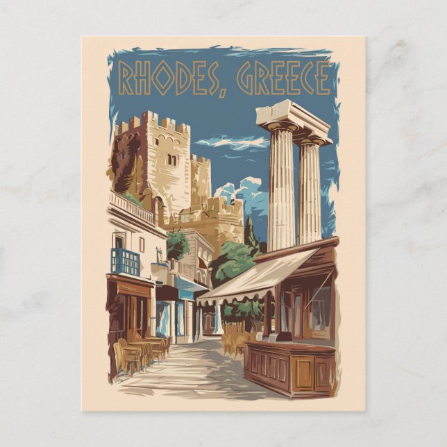 Rhodes Greece Ruins Travel Art Vintage Postcard (Front)