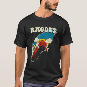 Rhodes Greece Vintage Greek Island Rainbow Retro 7 T-Shirt
