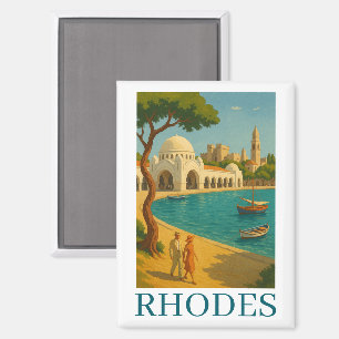 Rhodes Greece Vintage Travel Art Magnet