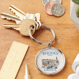 Rhodes Greece Watercolor – Greek Island Gift Key Ring