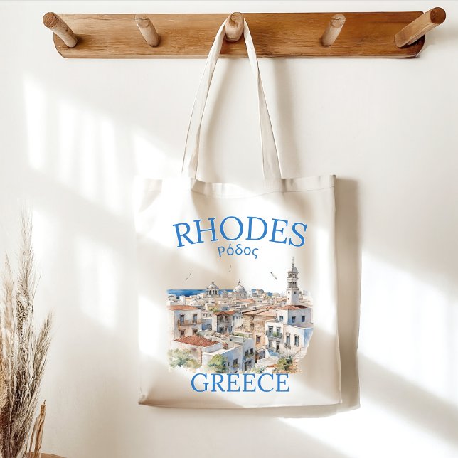 Rhodes Greece Watercolor – Greek Island Souvenir Tote Bag (Creator Uploaded)