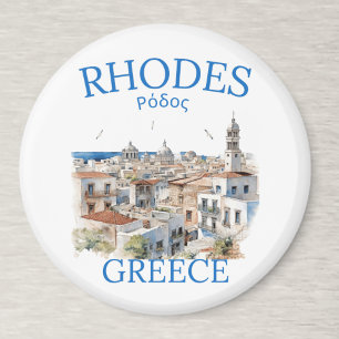 Rhodes Greece Watercolor Landscape – Souvenir Magnet