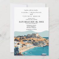 Rhodes Greece Wedding Invitation Retro