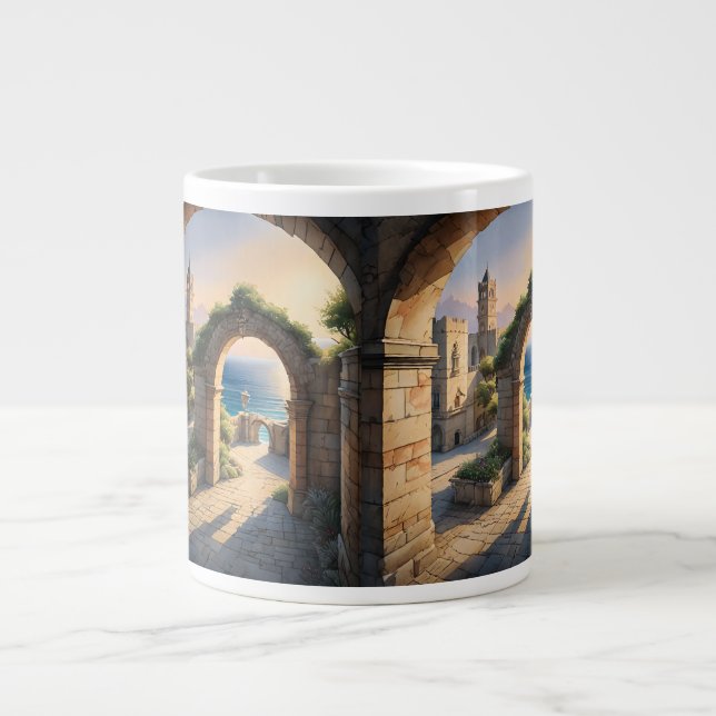 Rhodes Reverie: Sunset Archway Charm Large Coffee Mug (Front)