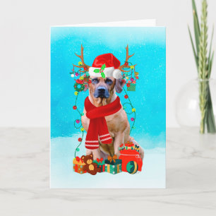 Rhodesian Rdgeback in snow with Christmas gifts Card