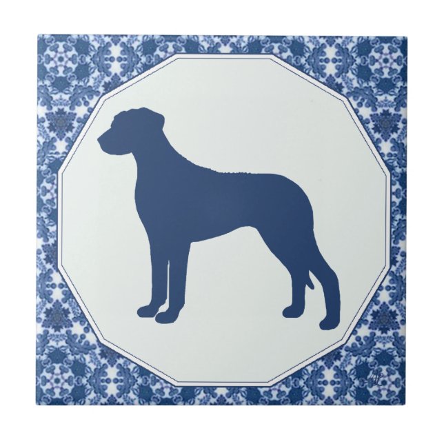 Rhodesian Ridgeback Blue Willow Silhouette Ceramic Tile (Front)